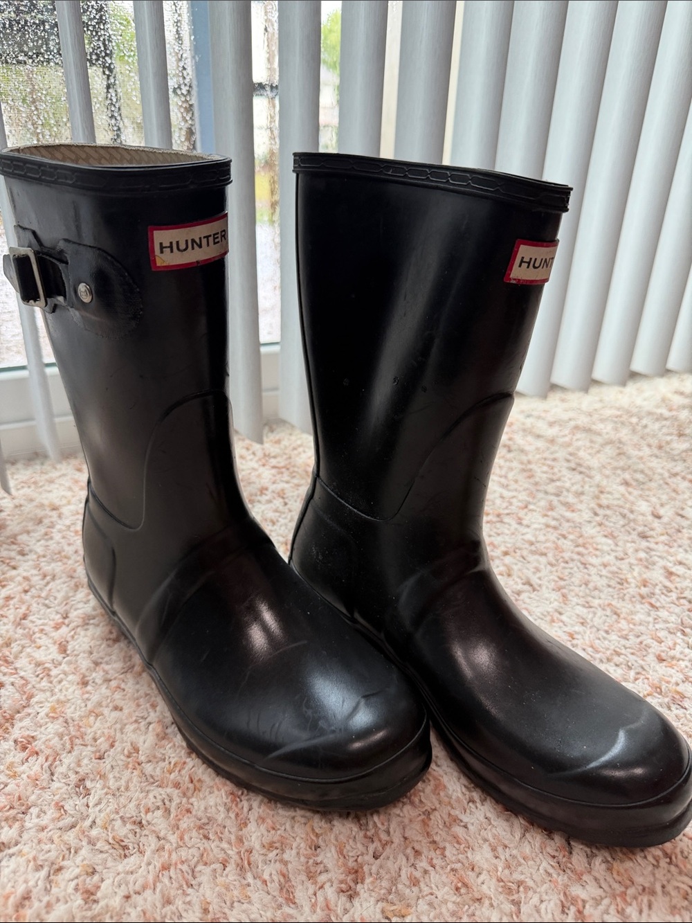 Hunter Black Rubber Rain Boots with Logo - Picture 2 of 6